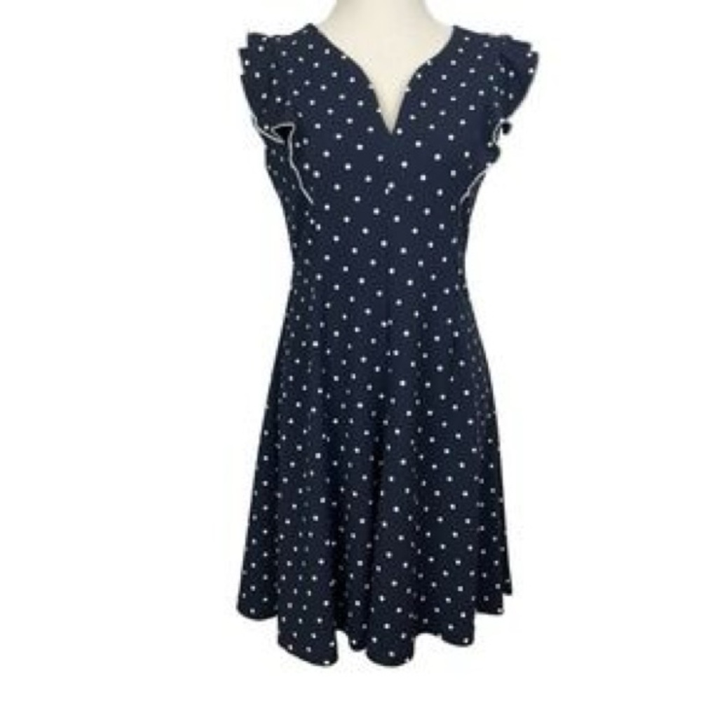 Ann Taylor Navy Polka Dot Midi Dress